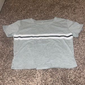 from SHEIN, grey with black and white stripe, small, crop top